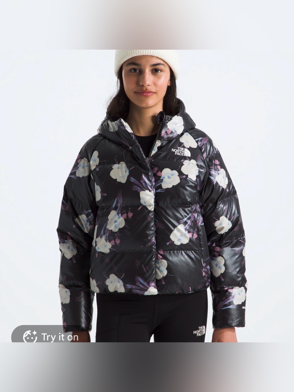 The North Face Black Floral 600 Goose Down Puffer Jacket XXL Girls